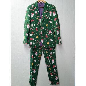 OPPOSUITS Santa Boss Blazer Pants Christmas Holiday Slim Fit Green Red Size 38